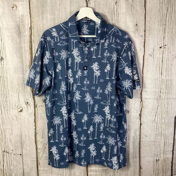 Bad Birdie Thermal Golf Polo Palm Tropical Print Size Large F - Picture 2 of 9